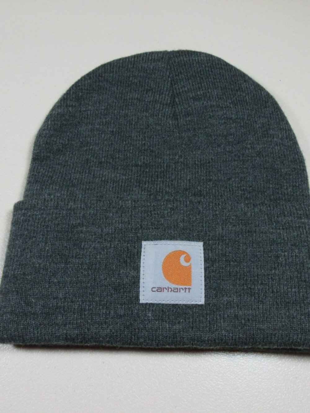 Carhartt mens heathered dark gray knit cuffed winter beanie work hat OS EUC